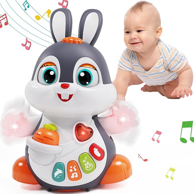 Baby musical bunny toy light up crawling toy for infants tummy time learning