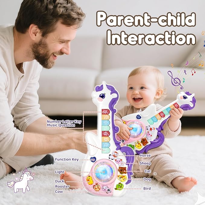 Baby musical unicorn guitar toy light up learning toy for toddlers 1-3 years
