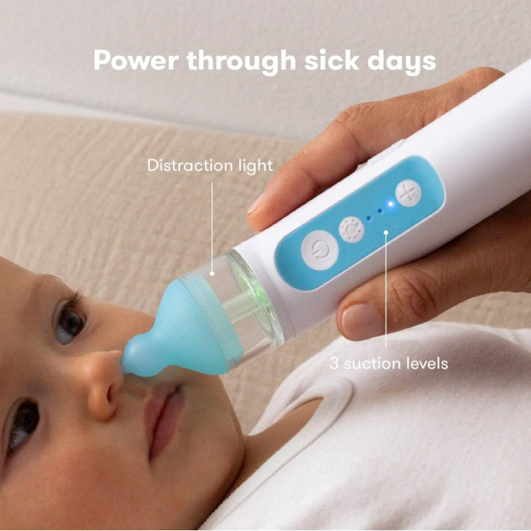 Compact and portable electric nasal aspirator for on-the-go use
