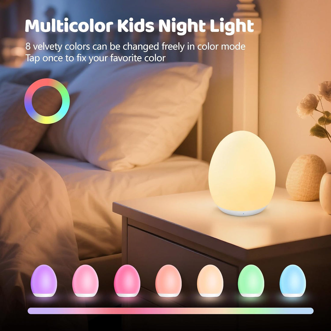 baby night light with 7 color changing modes for kids room
