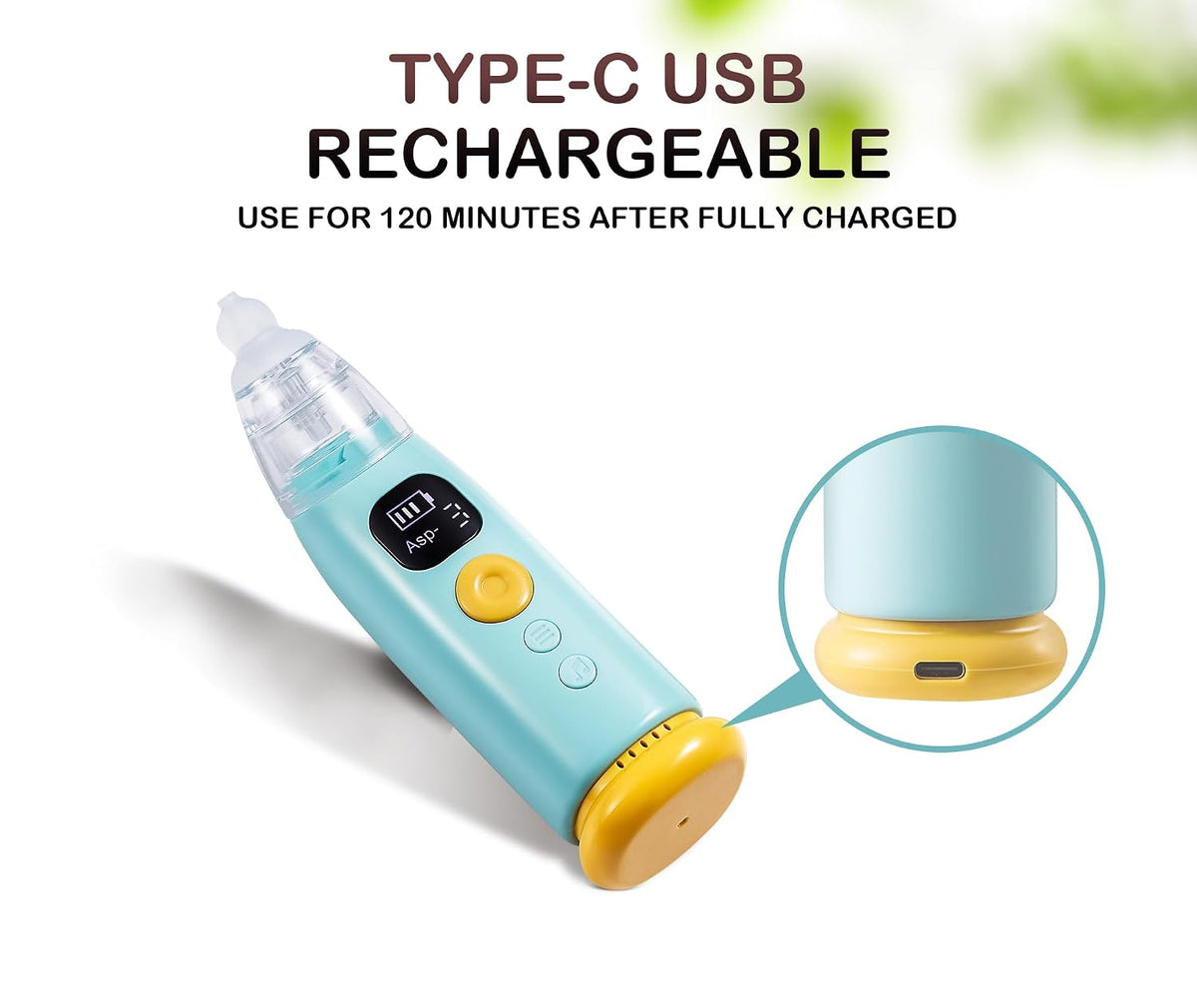 Electric baby nose cleaner with three soft silicone tips