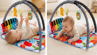 Baby activity mat with seven colorful numbered piano keys