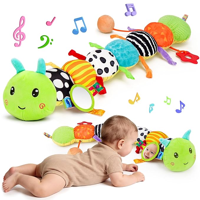 Baby play gym with padded leaf activity mat and hanging animal toys for supervised floor play