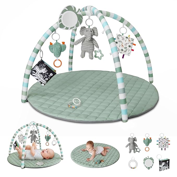 baby play gym mat with 6 detachable toys for newborn tummy time