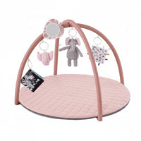 Baby play gym mat with six toys and included accessories