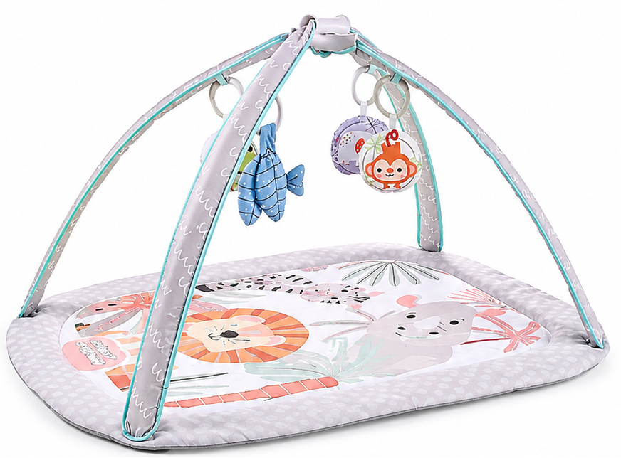 Baby play gym mat with arches and included hanging toys