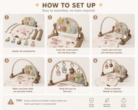 Baby play gym with overhead arch and soft floor mat