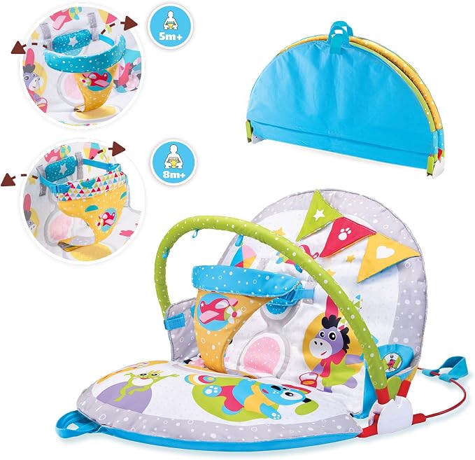 Convertible baby play gym configured for seated play