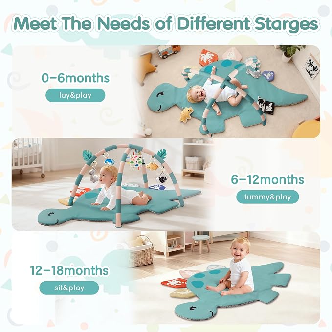 Baby play mat with six hanging activity toys