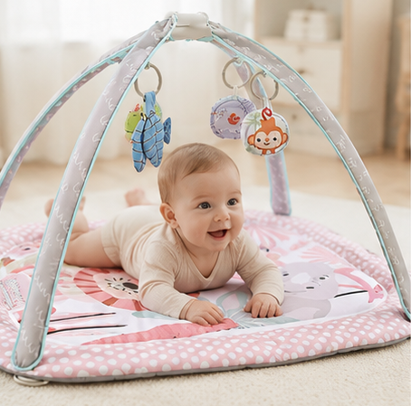Baby activity play mat with crossed arches top view