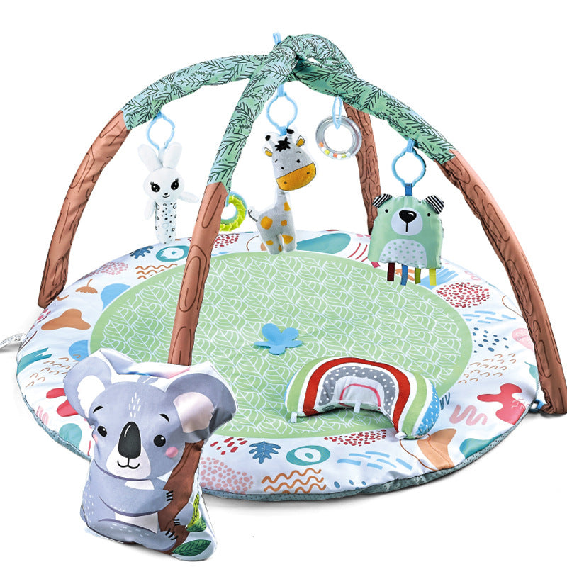 Baby play mat with hanging toys and animal design