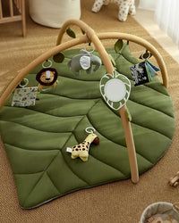 Baby activity play mat with hanging mirror and animal toys