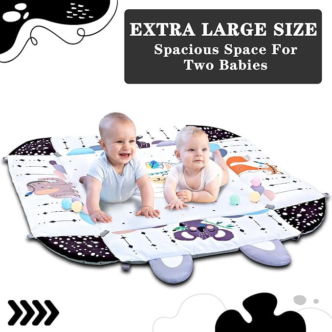 Baby play mat with hanging mirror and activity toys