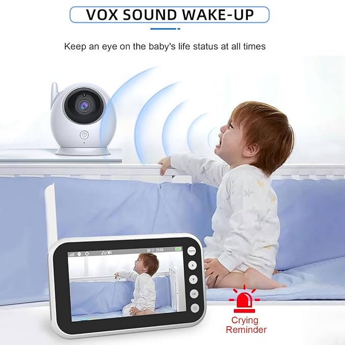 White indoor baby camera positioned on a stable nursery shelf