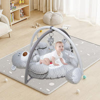 Baby play mat with colorful hanging toys for sensory exploration