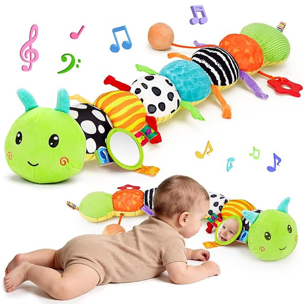 Caterpillar Toy for Babies, Sensory Toy, Plush Toy with Music, Rattle, Crinkle and Mirror, Tummy Time Toy for Infants 0–12 Months