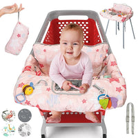 padded baby shopping cart cover with toys and phone pocket for grocery cart seating