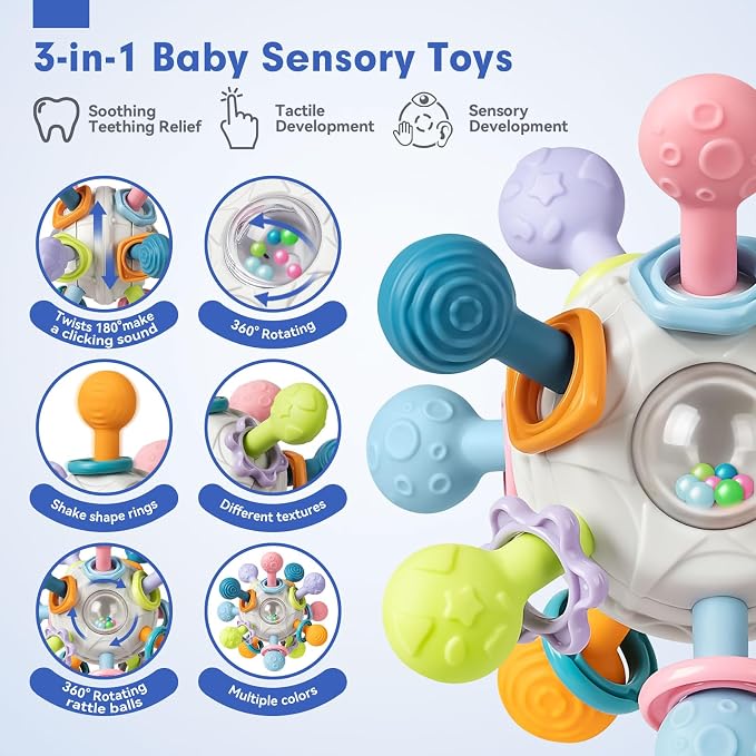 Soft stacking rings included in a baby sensory play collection.