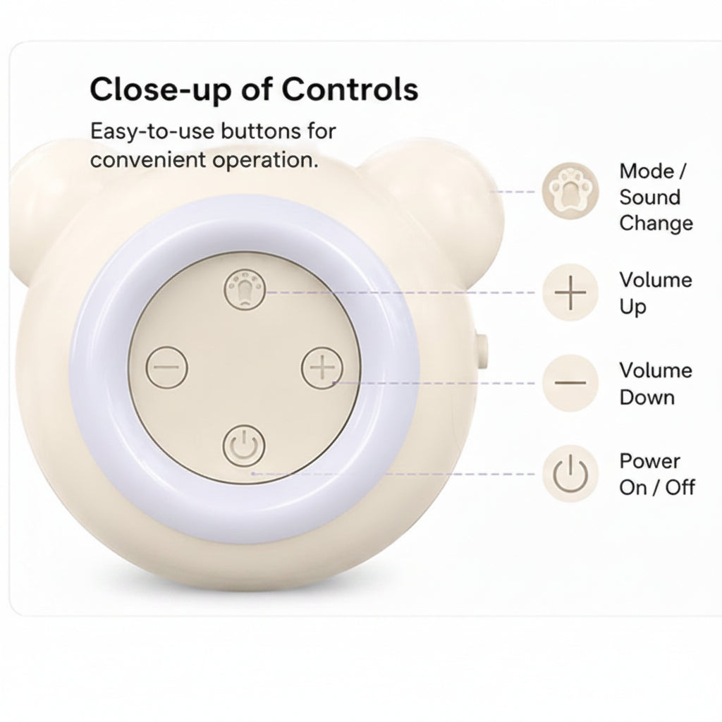 Baby Sound Machine with Power and Volume Control Buttons