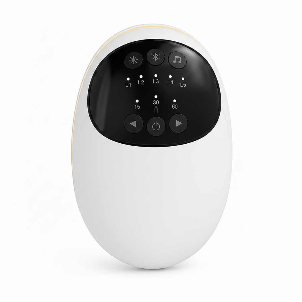 Portable baby sound machine front view with control panel