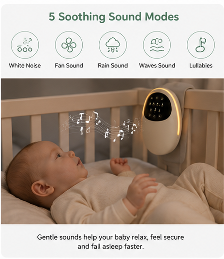 Baby sound machine placed in a nursery setting