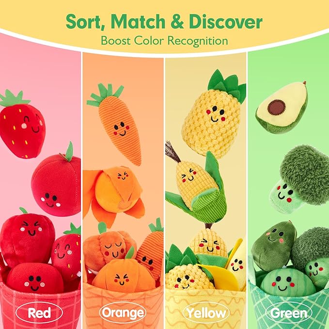 Baby teething and sensory toys 16pcs fruit and vegetable set with crinkle and rattle