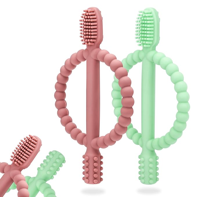 baby teething toys with silicone infant toothbrush for teething relief