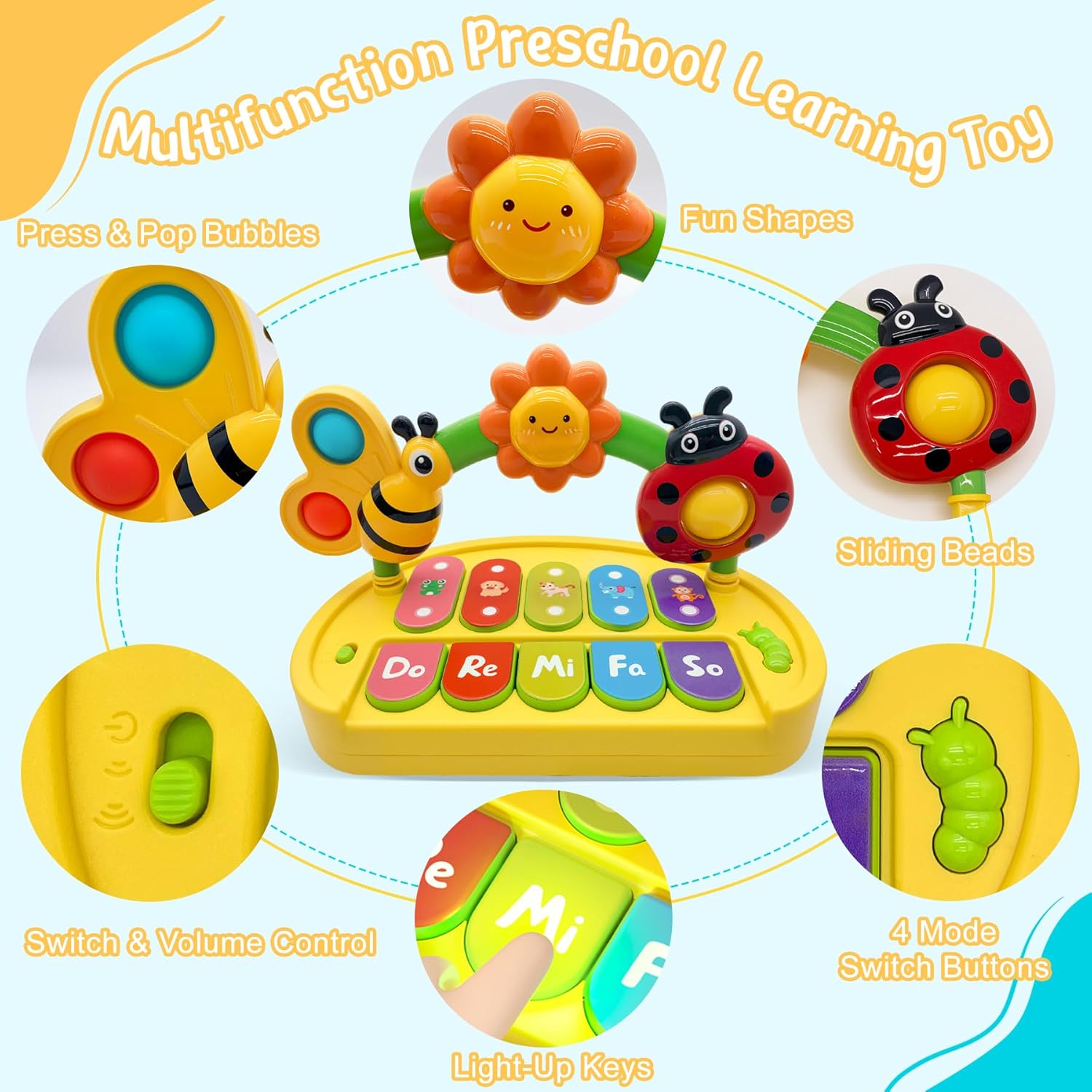 Baby toy with 4 music modes for boys and girls