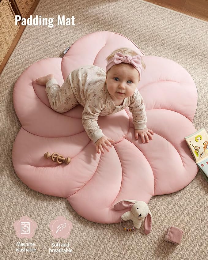 Soft flower baby mat for supervised tummy time and floor play