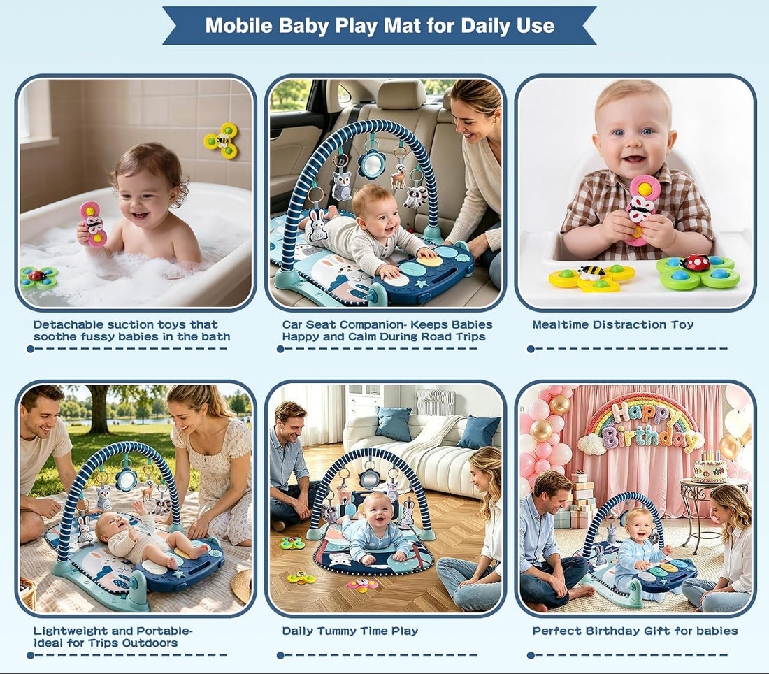 Baby tummy time activity mat with colorful play accessories