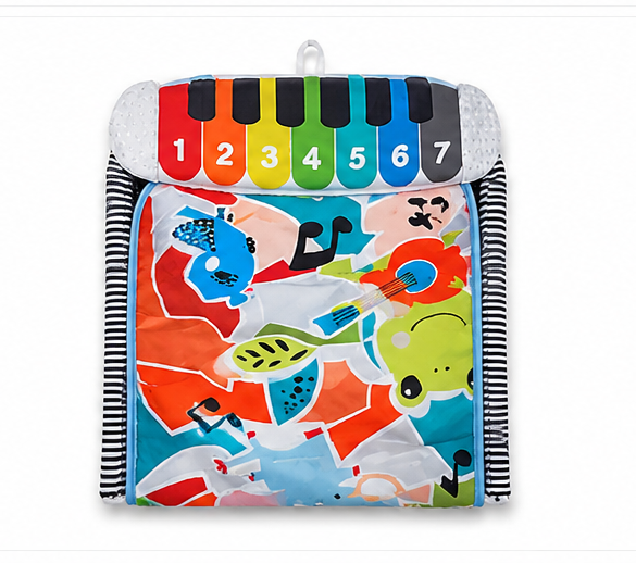 Colorful baby tummy time mat with animal graphics