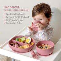 Baby Enjoying Mealtime with Silicone Feeding Spoon, BPA-Free and Dishwasher Safe