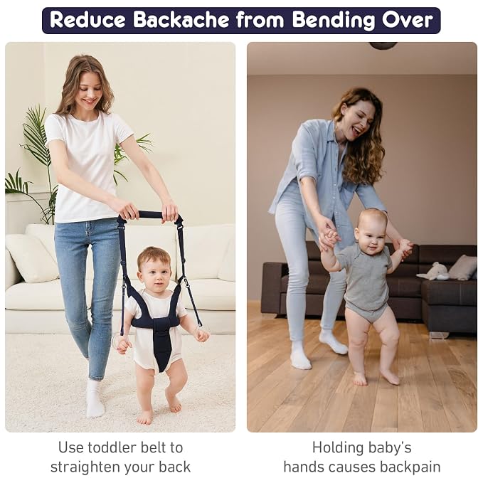Dual parent handles on adjustable baby walking harness