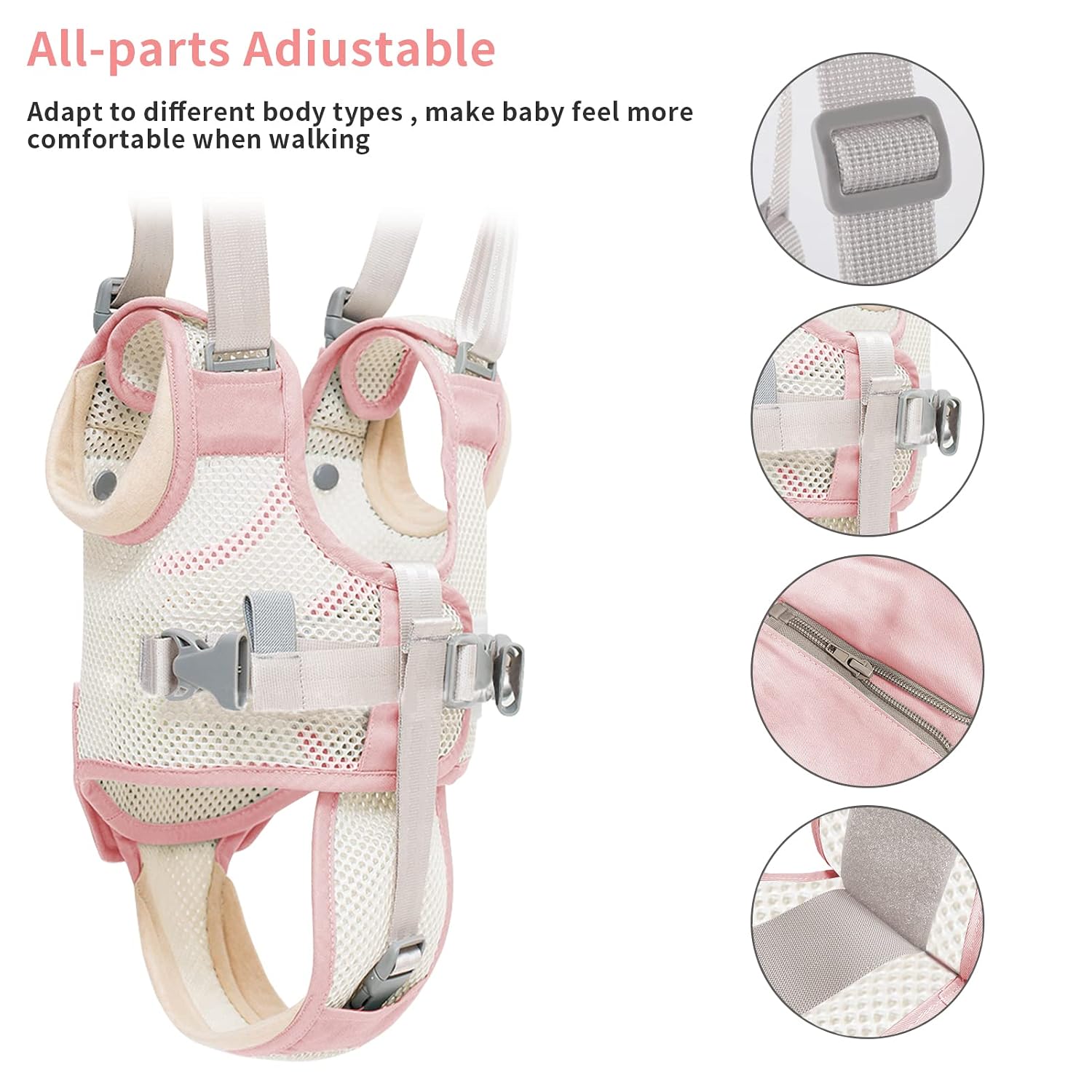 Adjustable baby walking support belt with parent handle