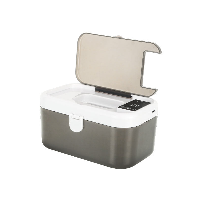 White baby wipe warmer with green accents and large 80-wipe capacity.