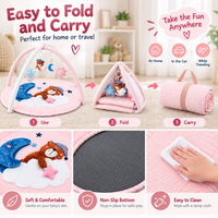 Baby activity mat with crossed toy arches and detachable hanging toys