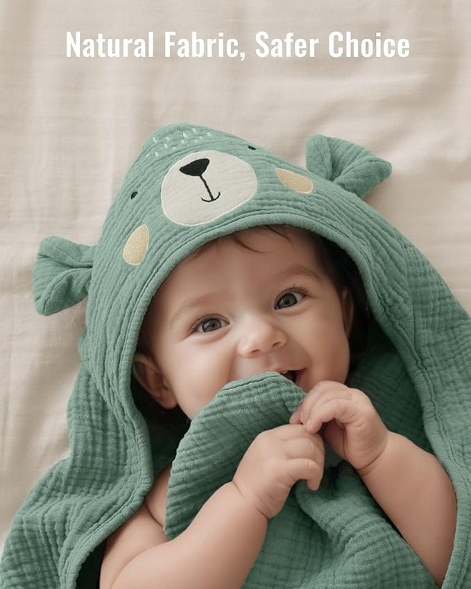 Close up texture of muslin cotton baby hooded towel