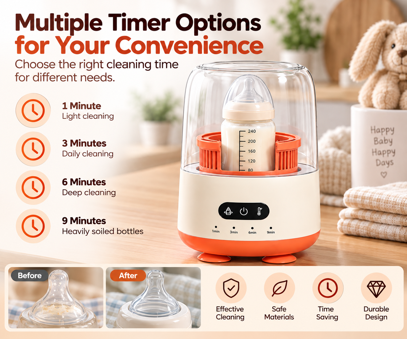 Baby feeding accessory sterilizer with removable inner storage basket