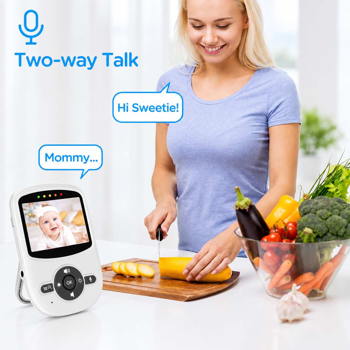 aby monitor with zoom controls and sound indicators for convenient room monitoring