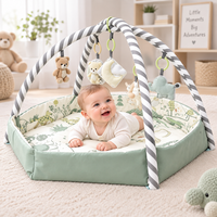 Soft baby play mat with raised fabric sides and activity arches