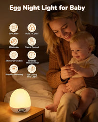 Rechargeable egg night light placed on bedside table in baby room