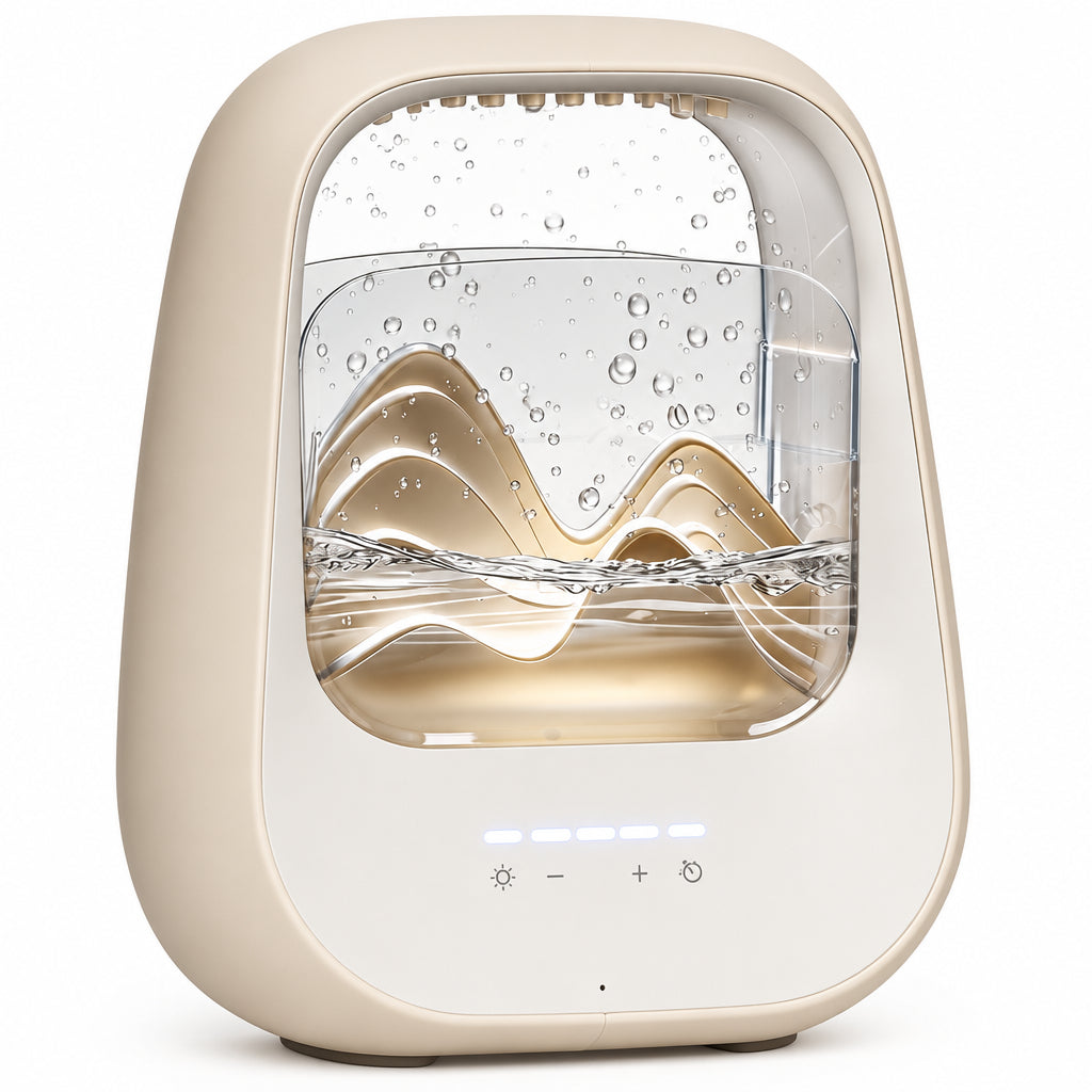 Baby sleep sound machine with transparent water chamber and soft nursery light