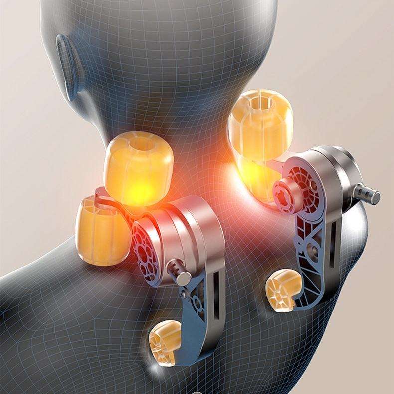 Heated massage pillow positioned behind the lower back