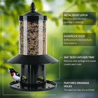 Dark Green Backyard Bird Feeder with 360 Degree Perch Tray for Daily Feeding