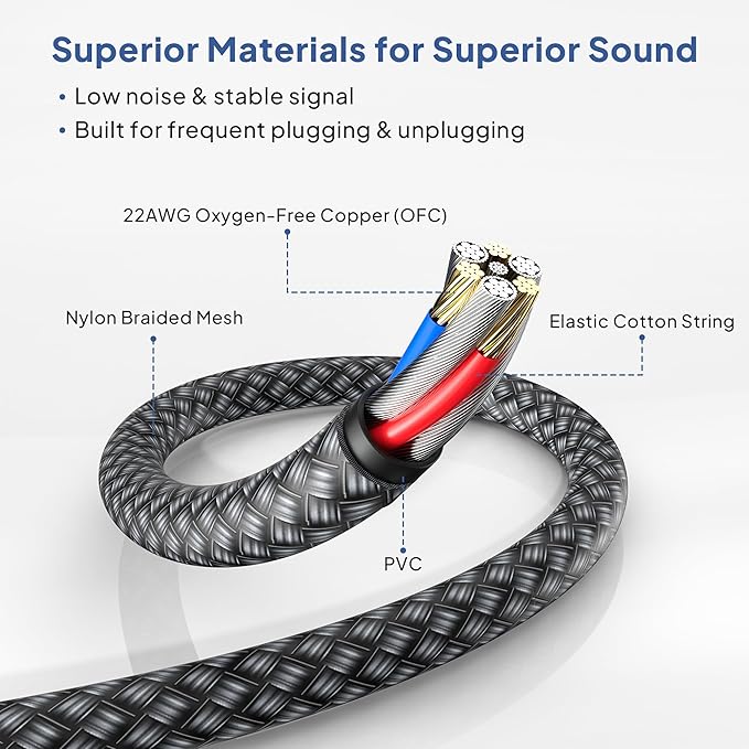 Balanced TRS audio cable 10ft with 6.35mm male connectors