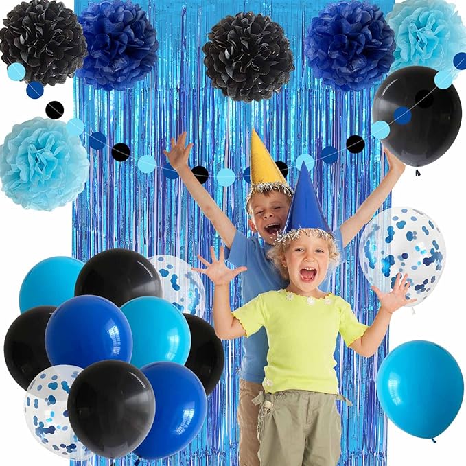 Blue and black balloons decoration for birthday party celebration