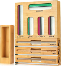 Bamboo 9-in-1 kitchen bag and wrap organizer for drawer storage