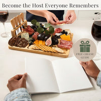 Bamboo charcuterie board featuring a deep serving groove