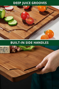 Bamboo kitchen board with integrated side carrying handles