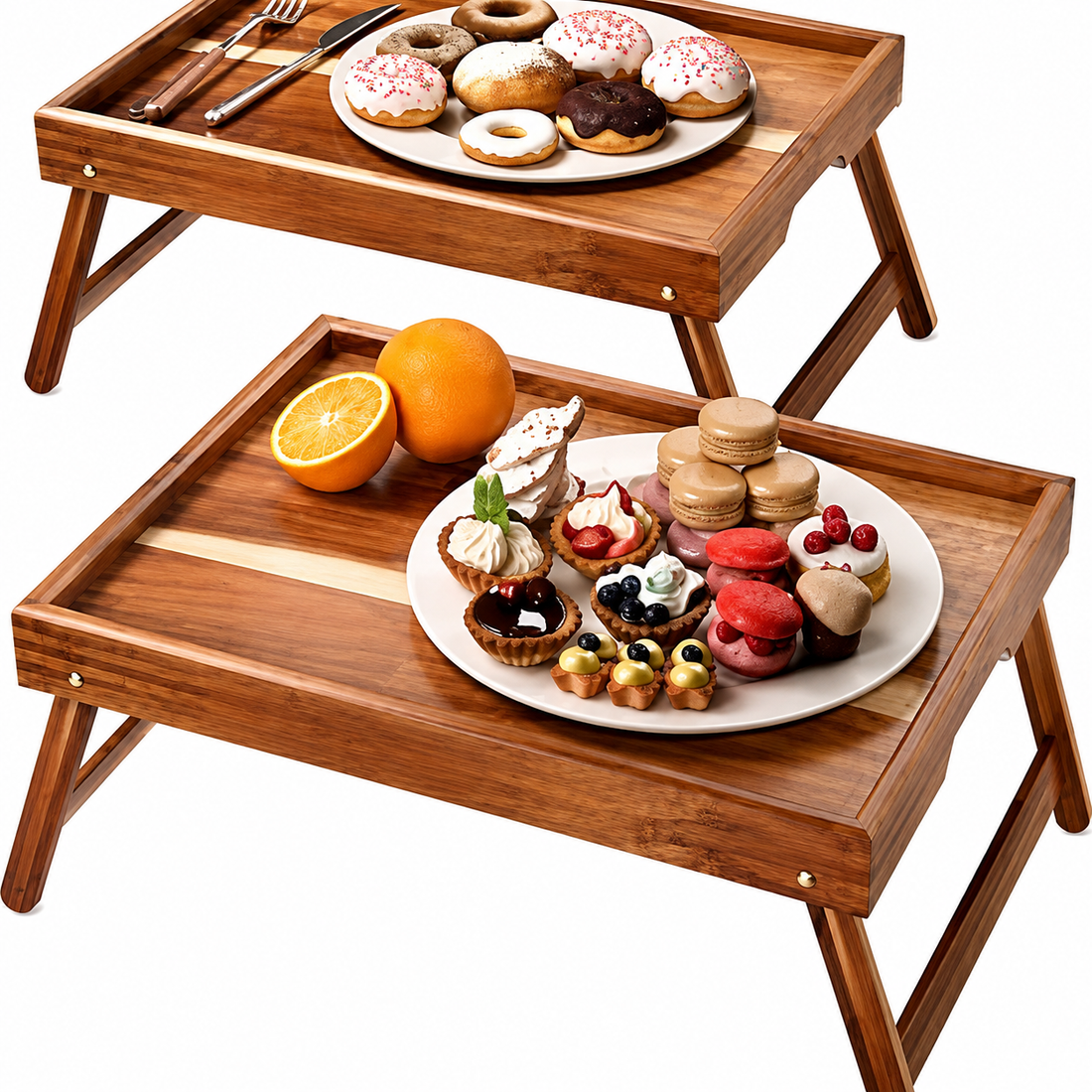 Bamboo breakfast tray with foldable legs for bed use